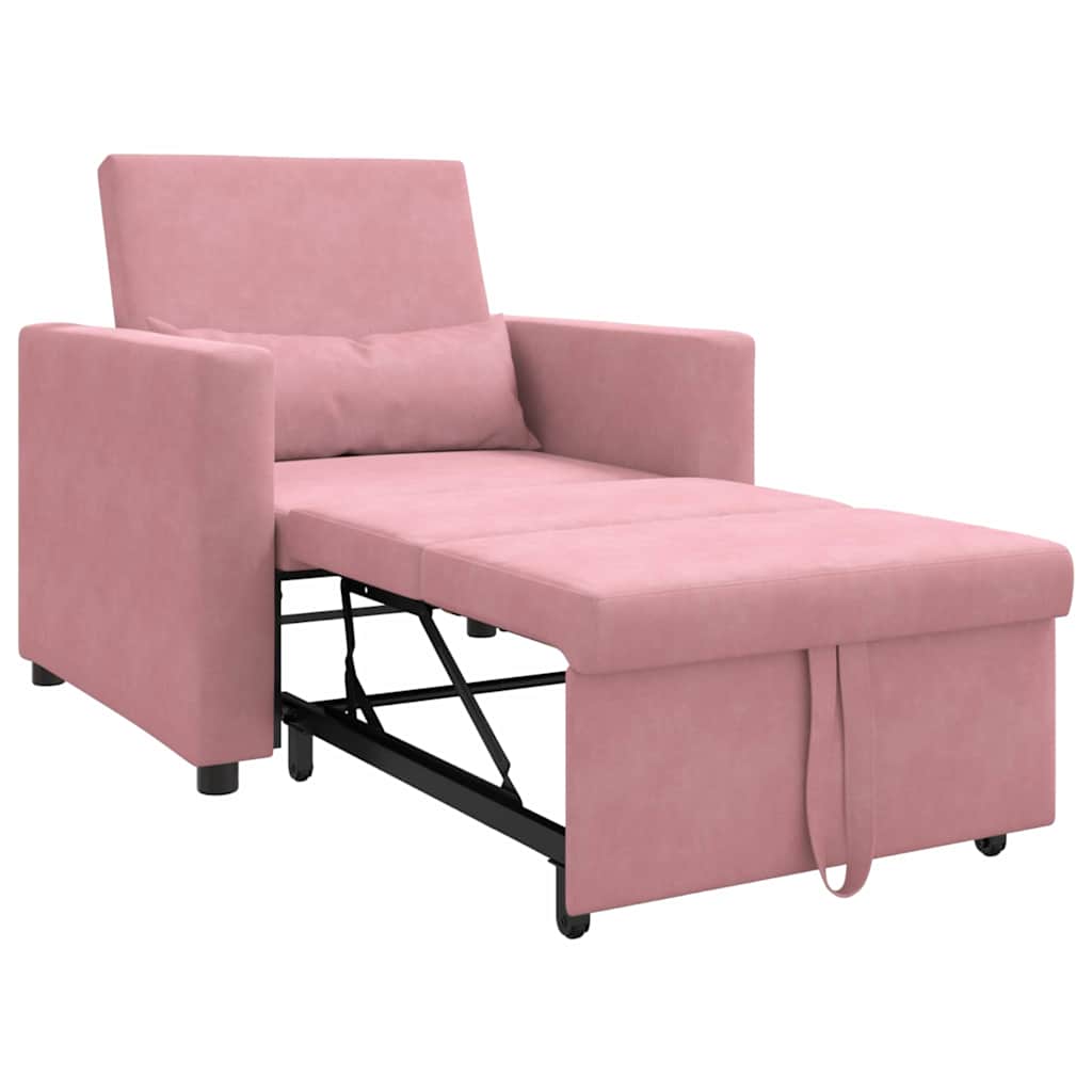 Utrækkelig sovesofa enkelt med hjul Lys pink Fløjl