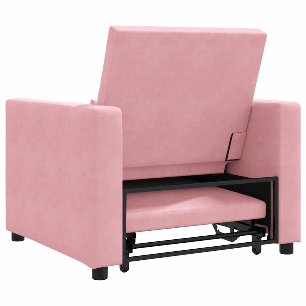 Utrækkelig sovesofa enkelt med hjul Lys pink Fløjl