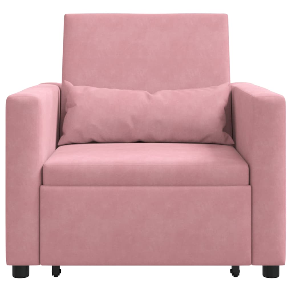 Utrækkelig sovesofa enkelt med hjul Lys pink Fløjl
