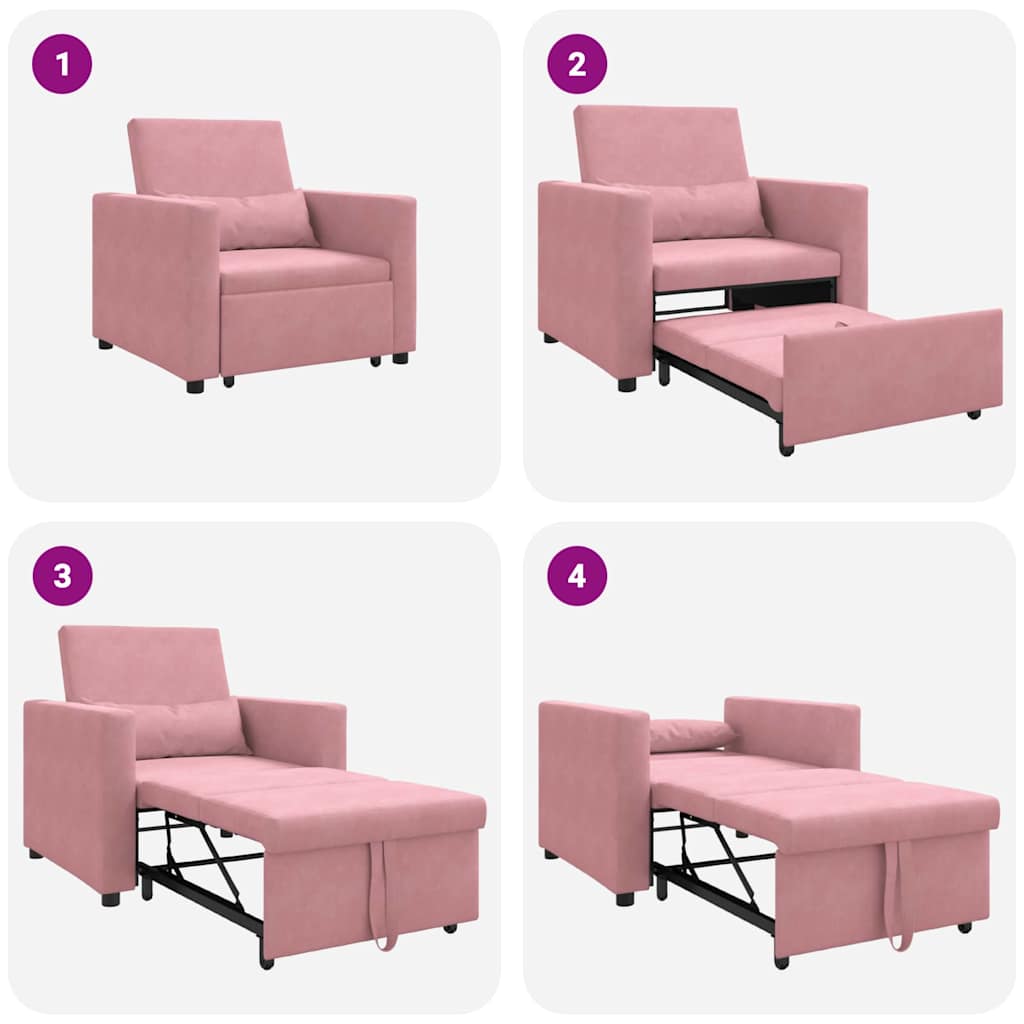 Utrækkelig sovesofa enkelt med hjul Lys pink Fløjl
