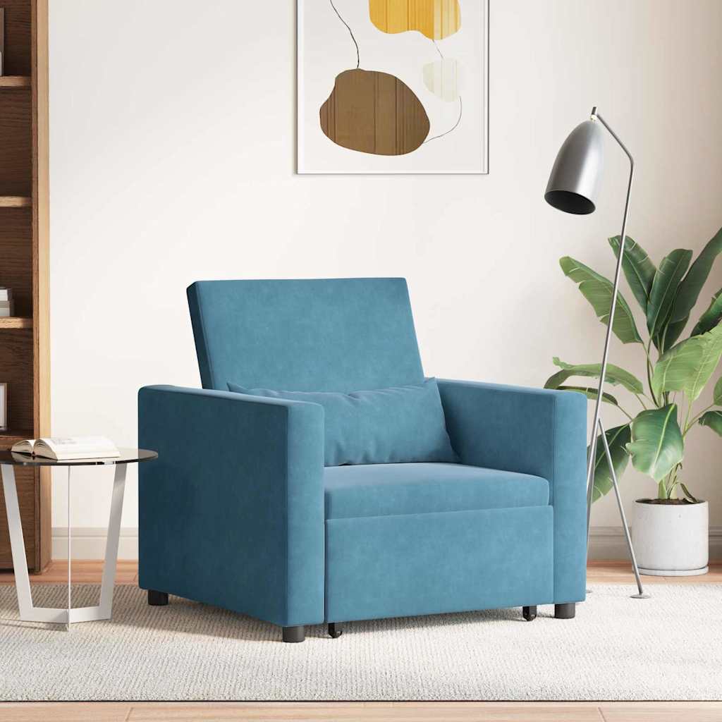 Utrækkelig sovesofa enkelt med hjul Blå Fløjl