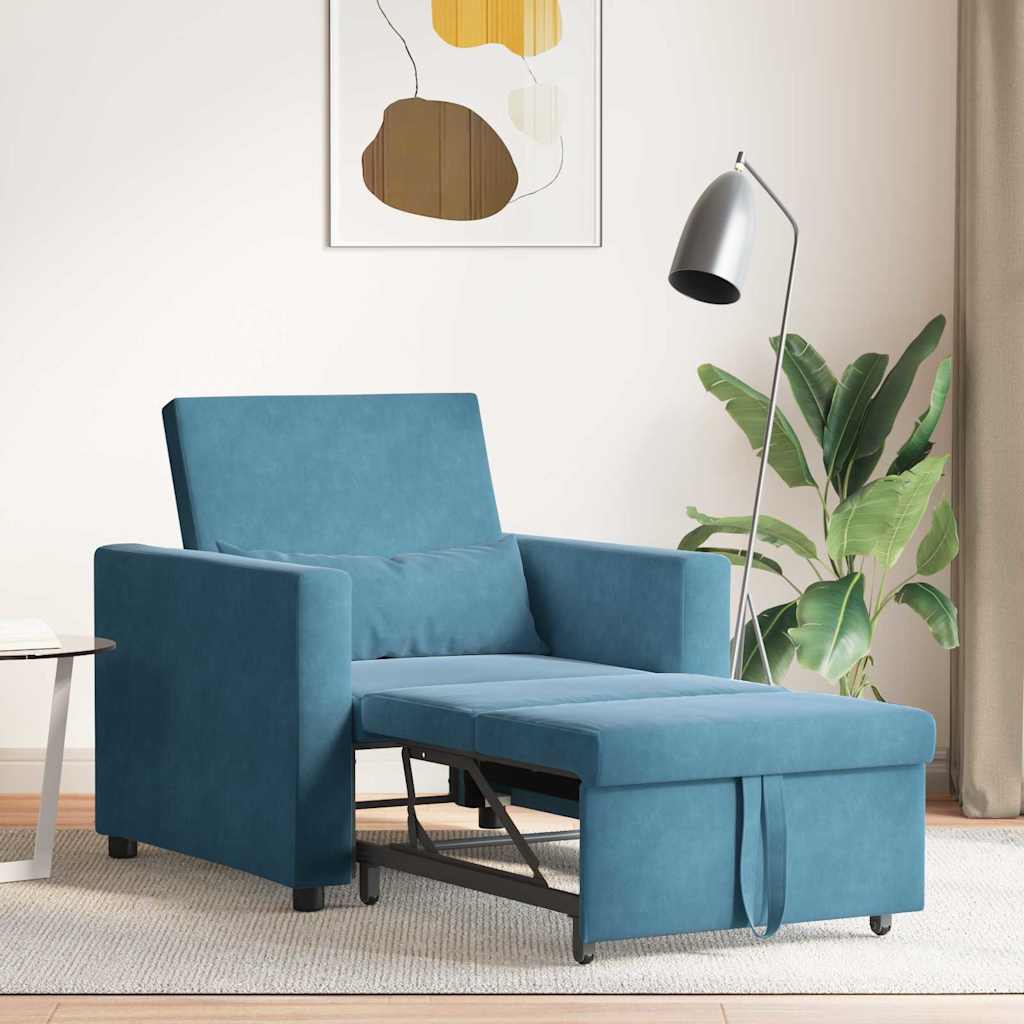 Utrækkelig sovesofa enkelt med hjul Blå Fløjl