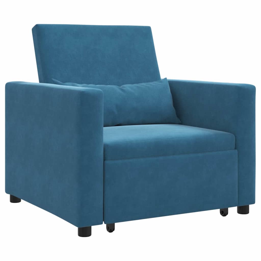 Utrækkelig sovesofa enkelt med hjul Blå Fløjl