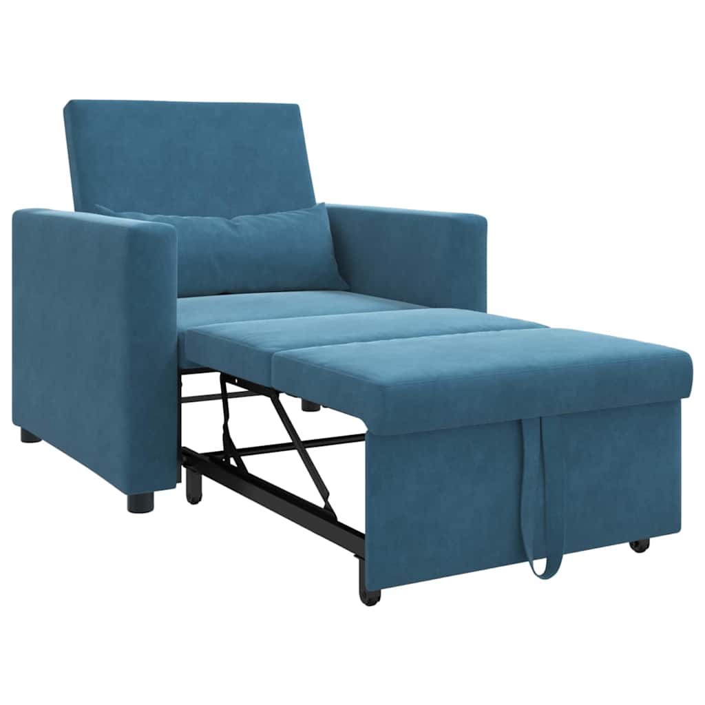 Utrækkelig sovesofa enkelt med hjul Blå Fløjl