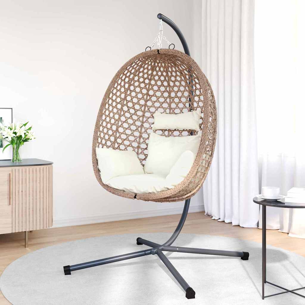 Hængende æggestol polyrattan 104 x 100 x 191 cm Lys fløde