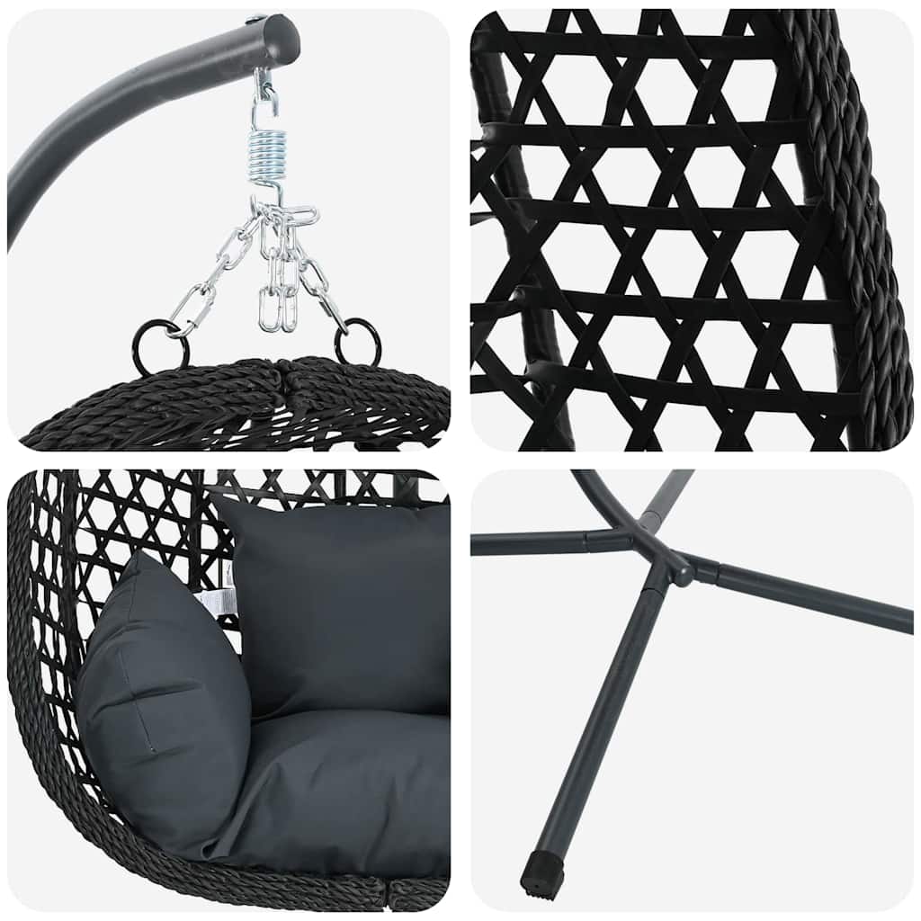Hængende æggestol polyrattan 104 x 100 x 191 cm Sort