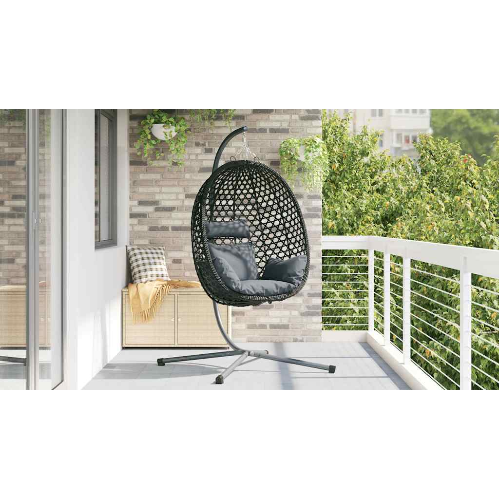 Hængende æggestol polyrattan 104 x 100 x 191 cm Sort