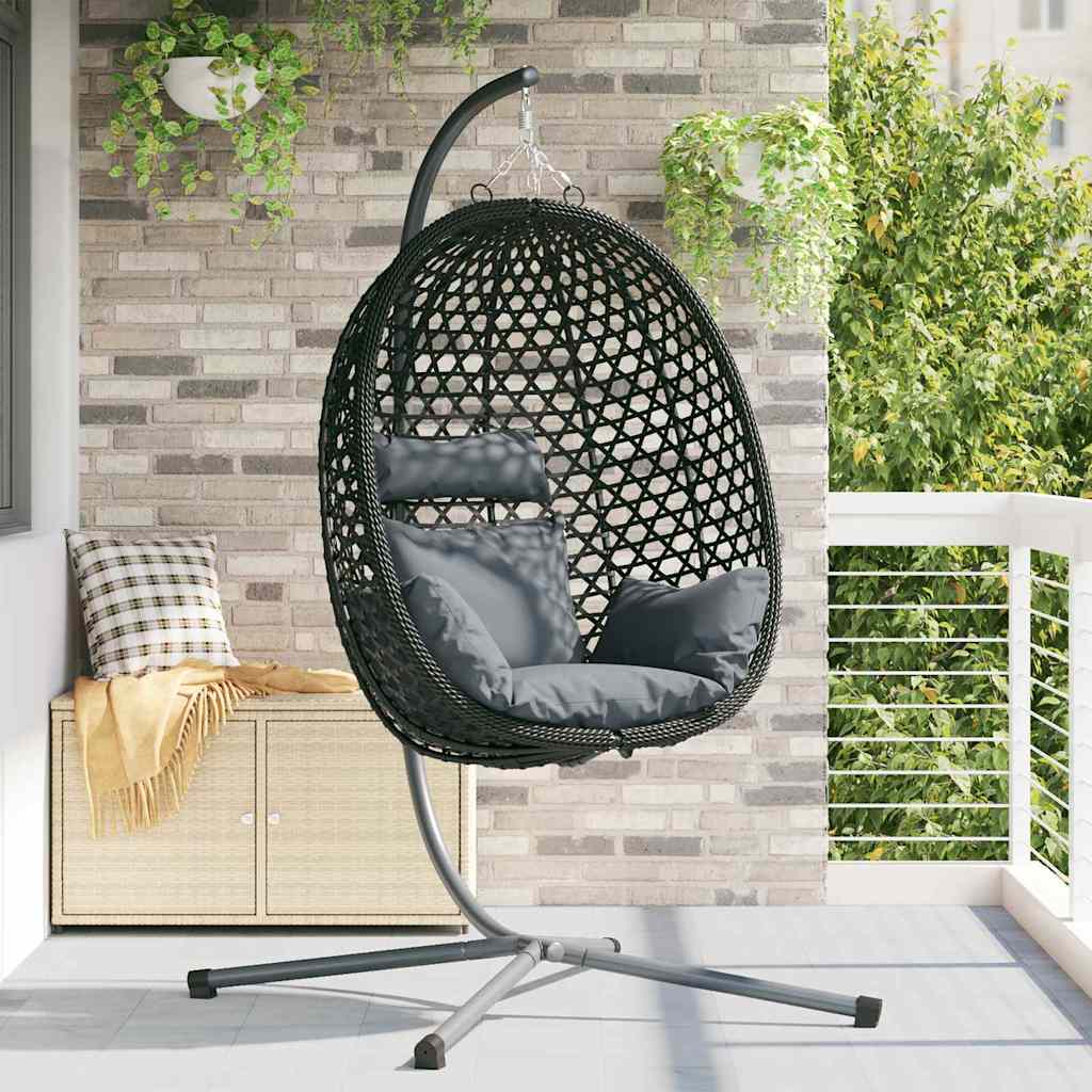 Hængende æggestol polyrattan 104 x 100 x 191 cm Sort