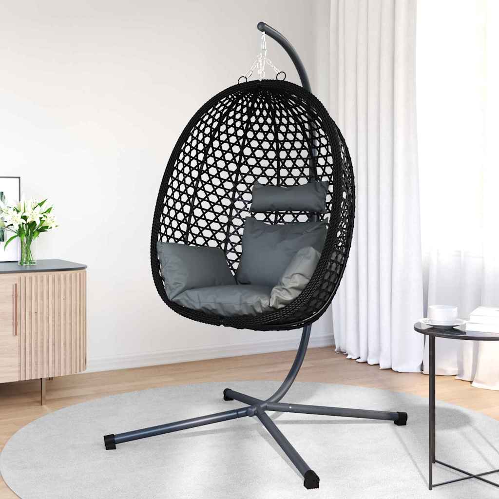 Hængende æggestol polyrattan 104 x 100 x 191 cm Sort