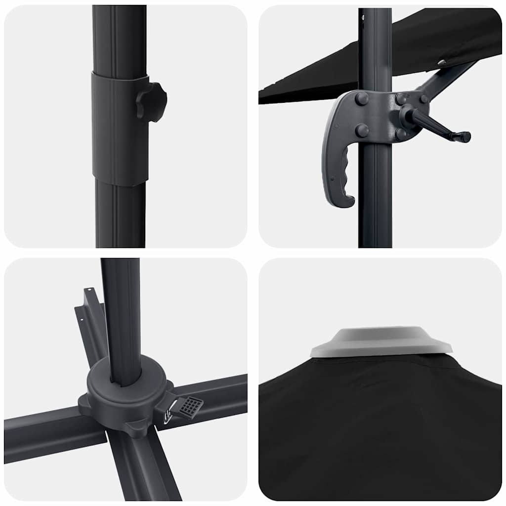 Roma Parasol Sort 286 x 284 x 265 cm Aluminium og Polyester