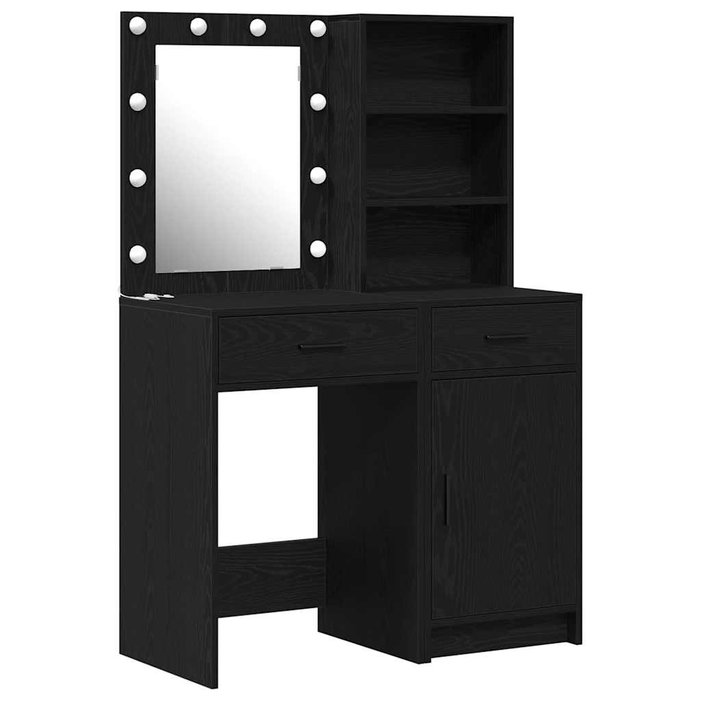 Makeupbord sæt med LED 2 stk. Sort eg Konstrueret træ