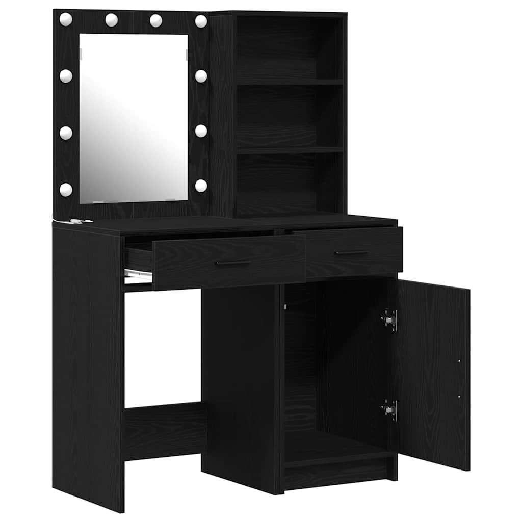 Makeupbord sæt med LED 2 stk. Sort eg Konstrueret træ