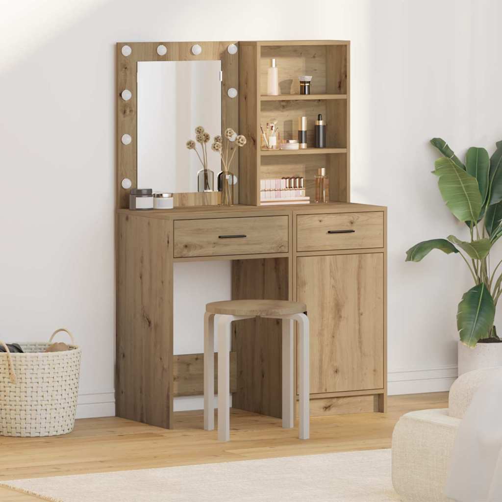 Makeupbord sæt med LED 2 stk. Artisan Egetræ Konstrueret træ