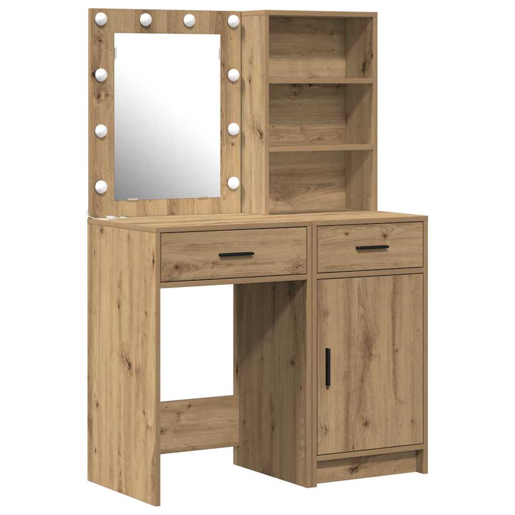 Makeupbord sæt med LED 2 stk. Artisan Egetræ Konstrueret træ