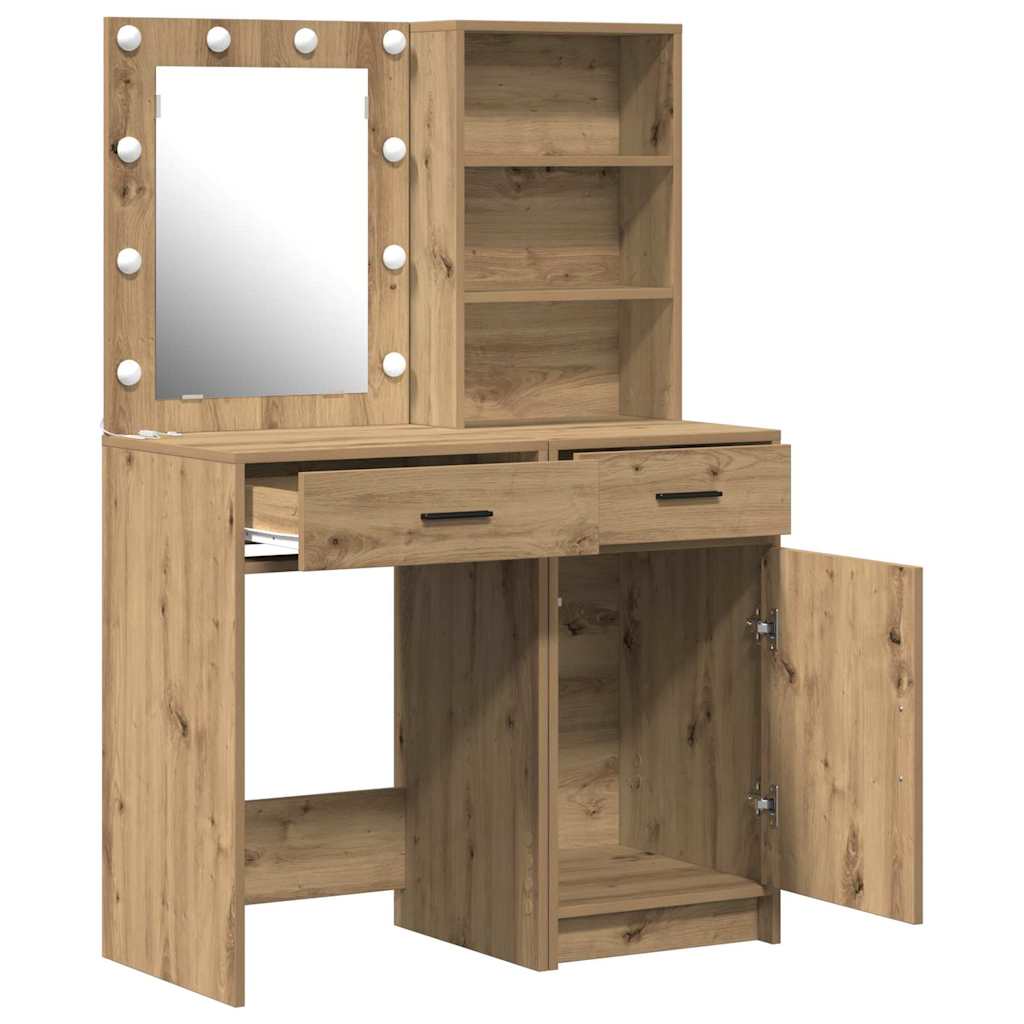 Makeupbord sæt med LED 2 stk. Artisan Egetræ Konstrueret træ