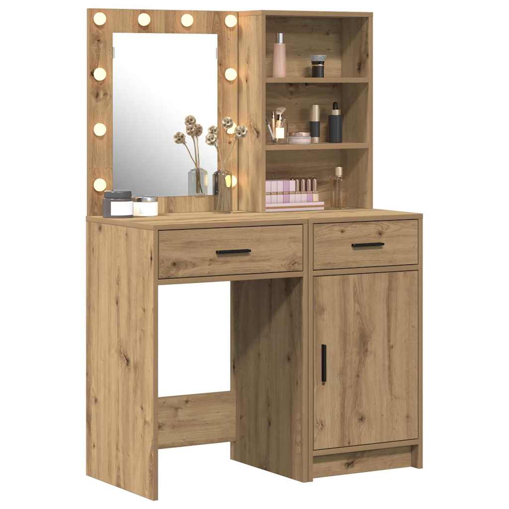 Makeupbord sæt med LED 2 stk. Artisan Egetræ Konstrueret træ