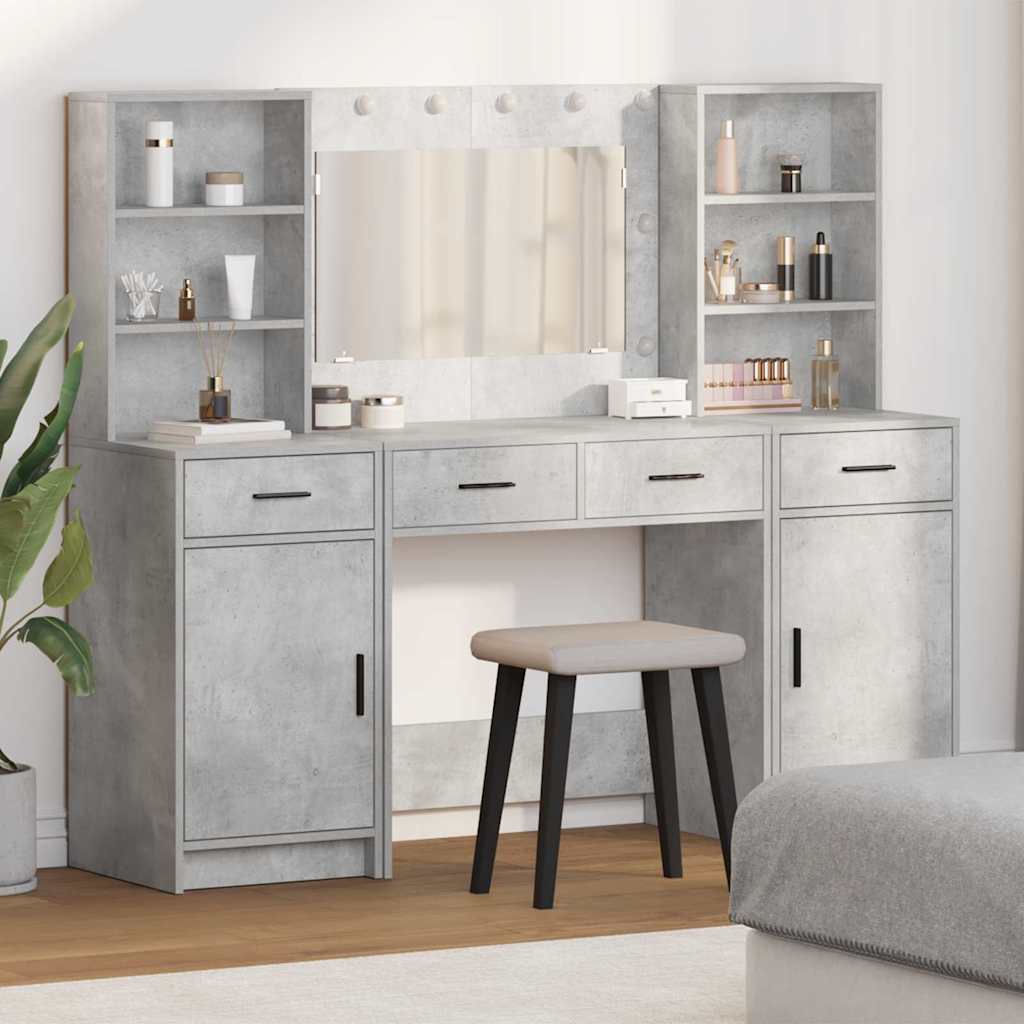 Makeupbord sæt med LED 3 stk. Beton Grå Konstrueret træ