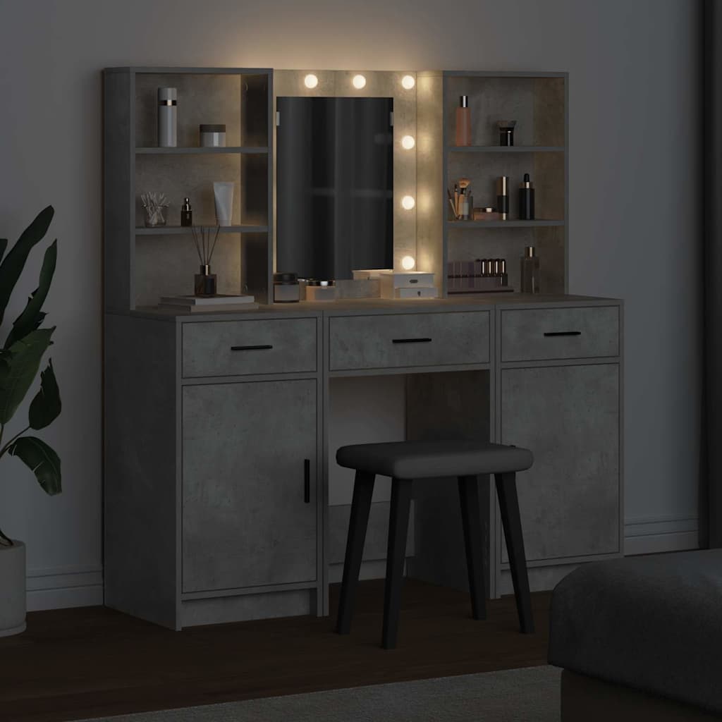 Makeupbord sæt med LED 3 stk. Beton Grå Konstrueret træ