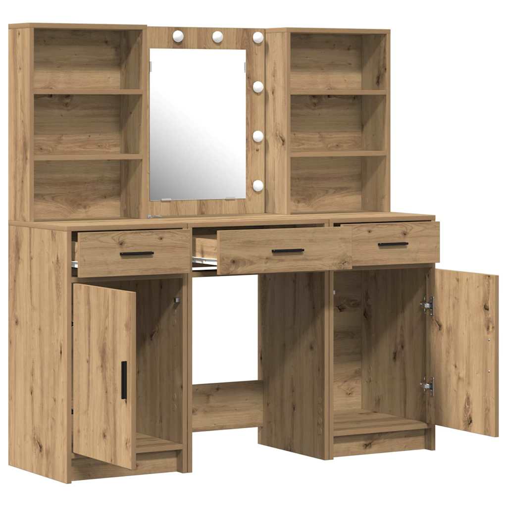 Makeupbord sæt med LED 3 stk. Artisan Egetræ Konstrueret træ