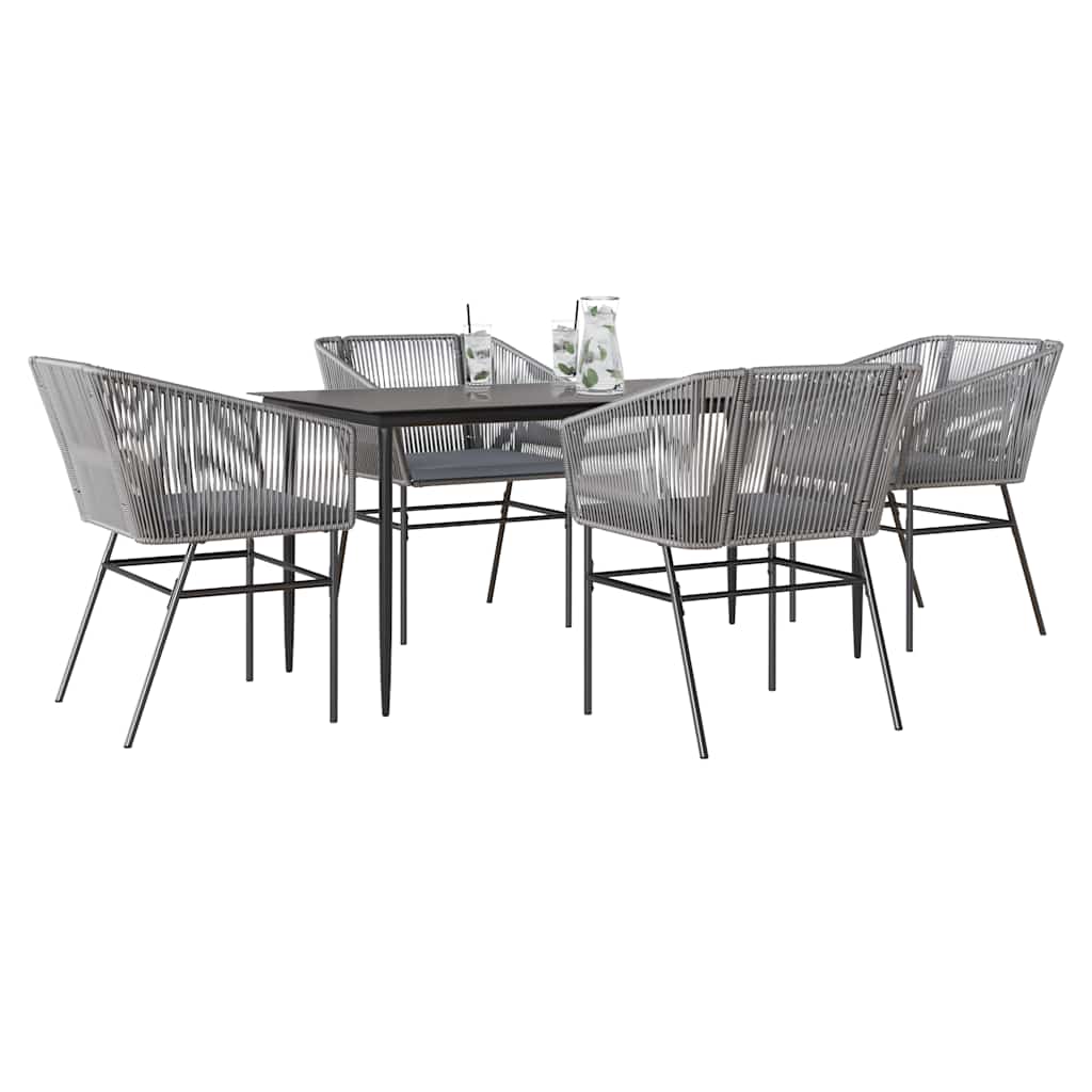 5 dele spisebordssæt til haven med hynder polyrattan glas grå