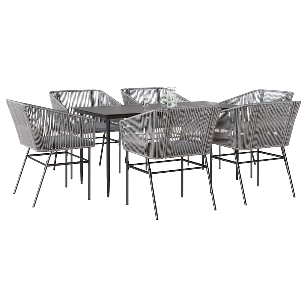 7 dele spisebordssæt til haven med hynder polyrattan glas grå
