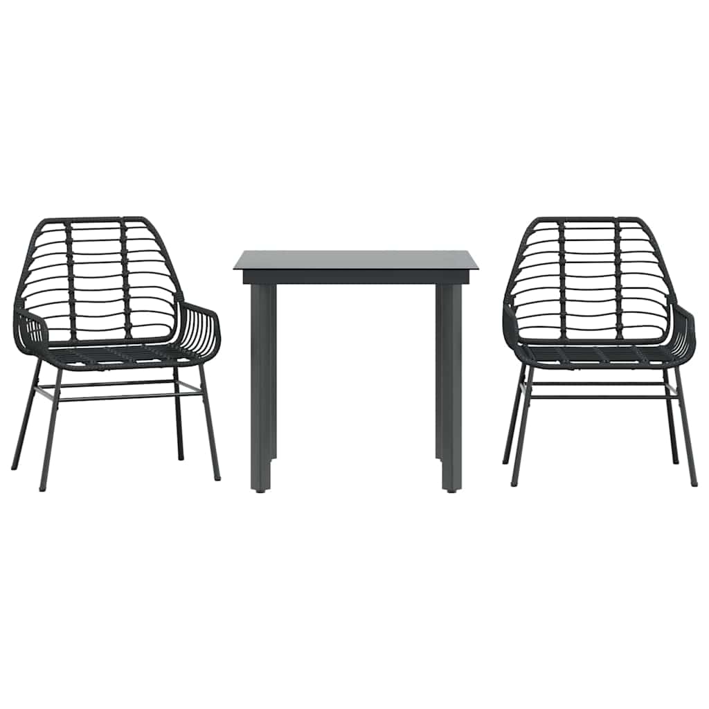 3 dele spisebordssæt til haven polyrattan glas sort