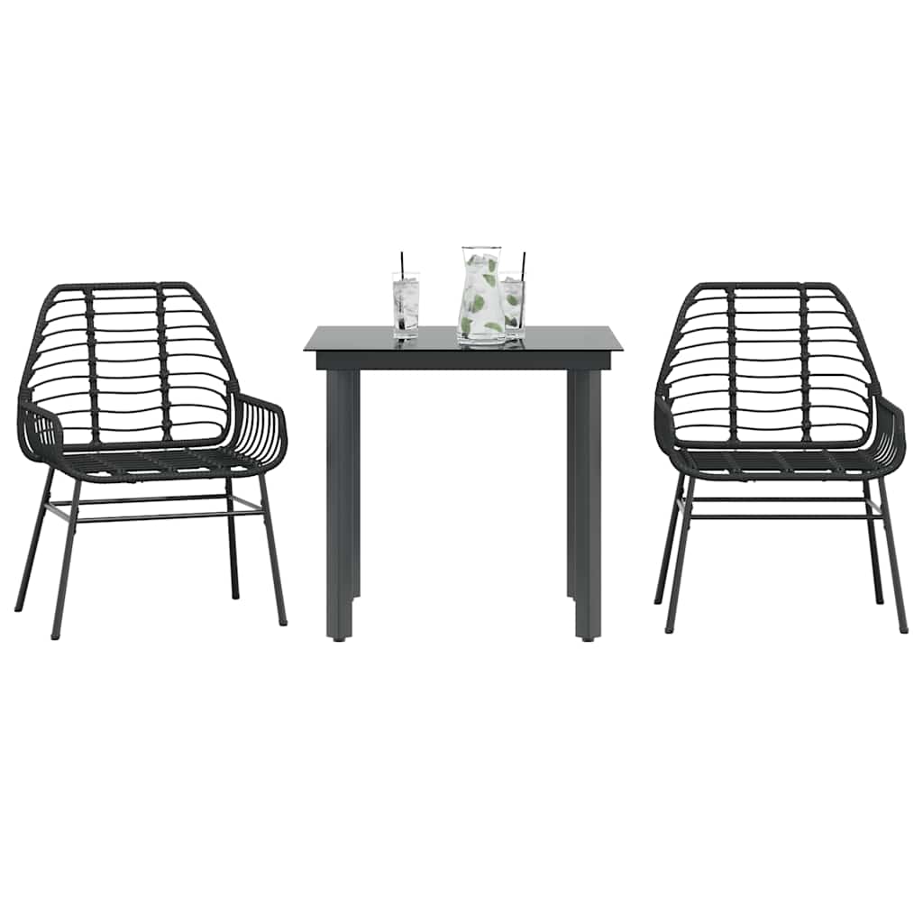 3 Dele Spisebordssæt Til Haven Polyrattan Glas - Sort / 80 x 80 x 74 cm / 2