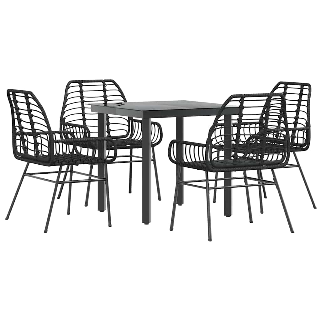 5 dele spisebordssæt til haven polyrattan glas sort