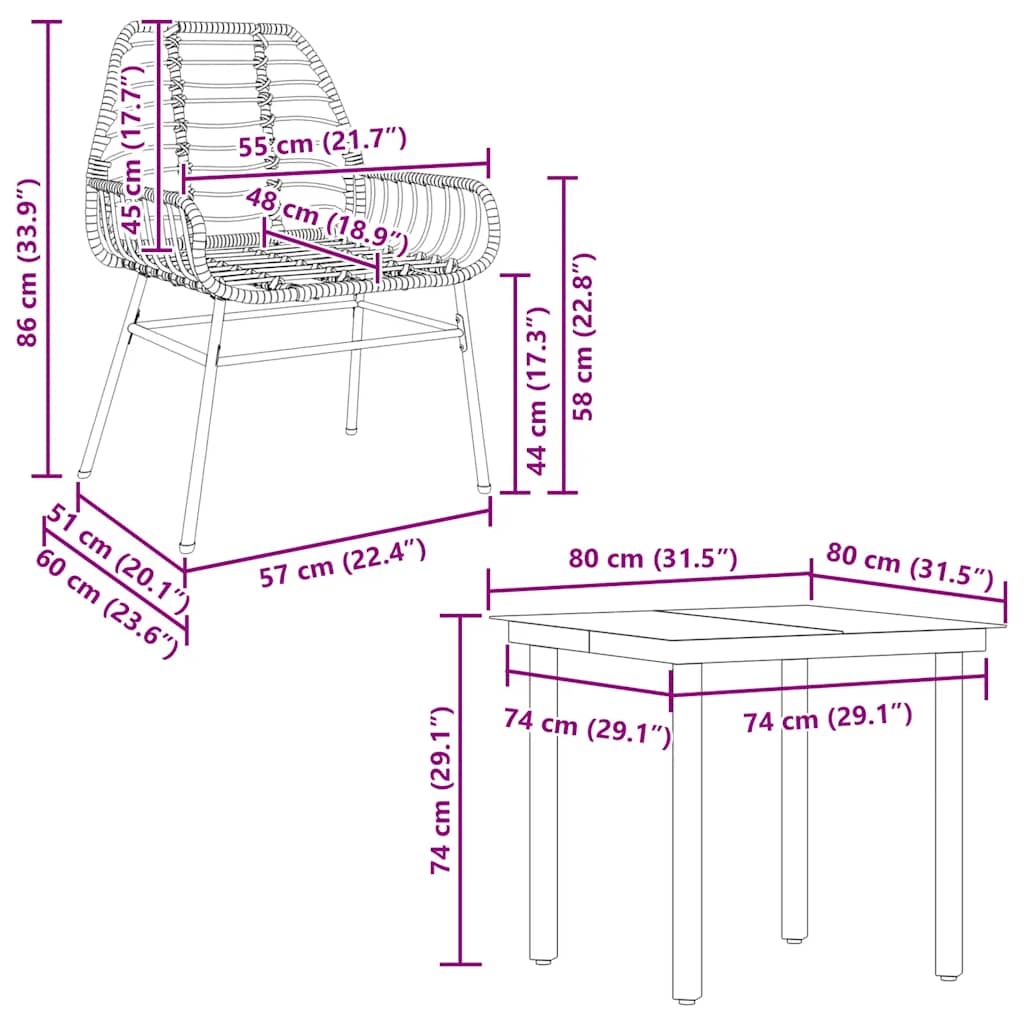 5 dele spisebordssæt til haven polyrattan glas sort