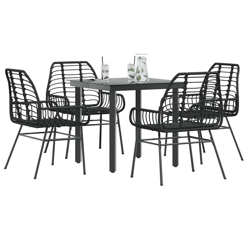 5 dele spisebordssæt til haven polyrattan glas sort