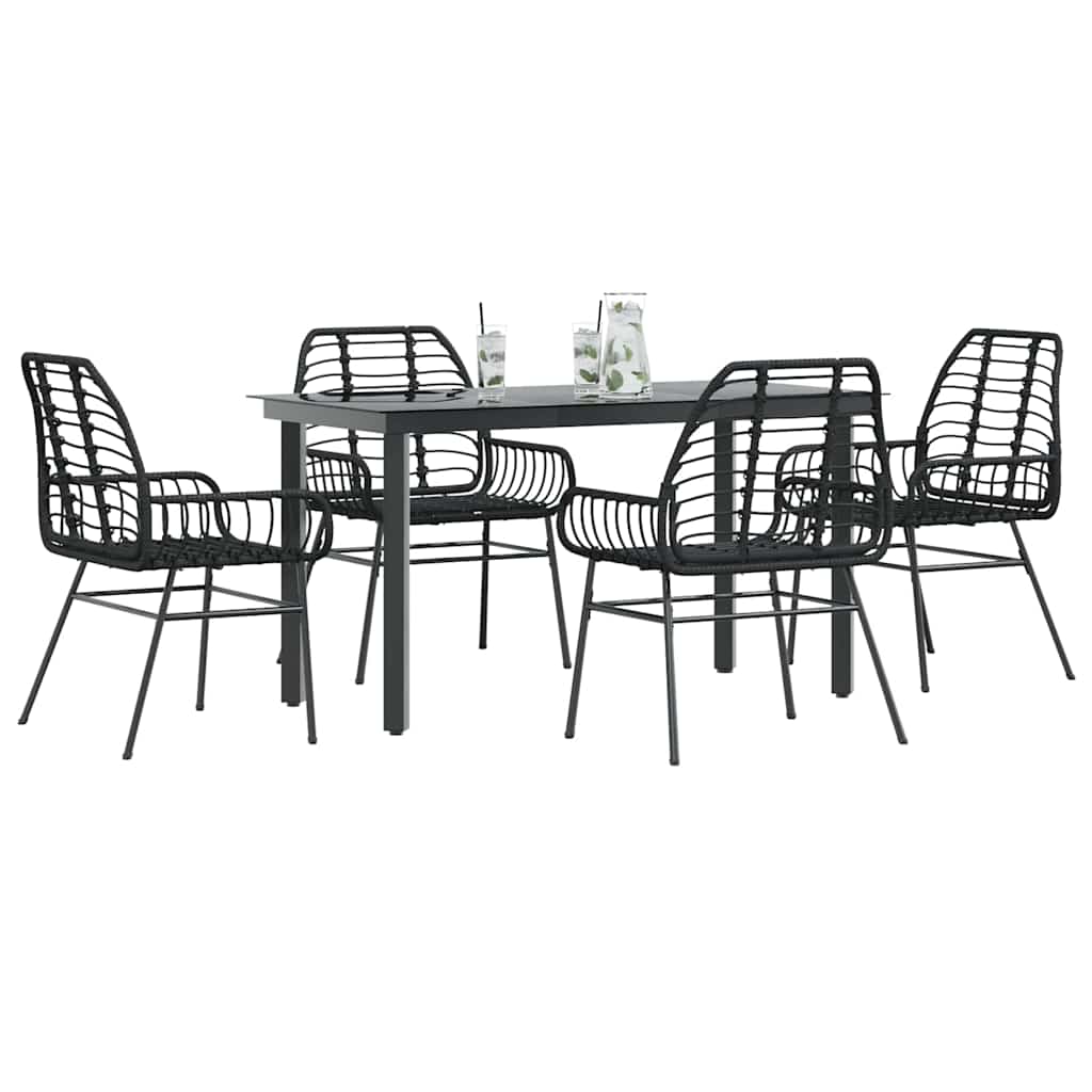 5 dele spisebordssæt til haven polyrattan glas sort