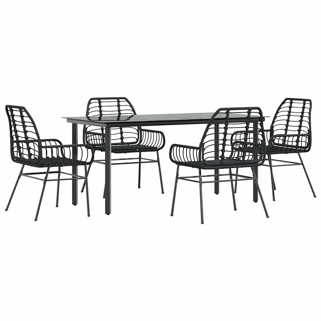 5 dele spisebordssæt til haven polyrattan glas sort