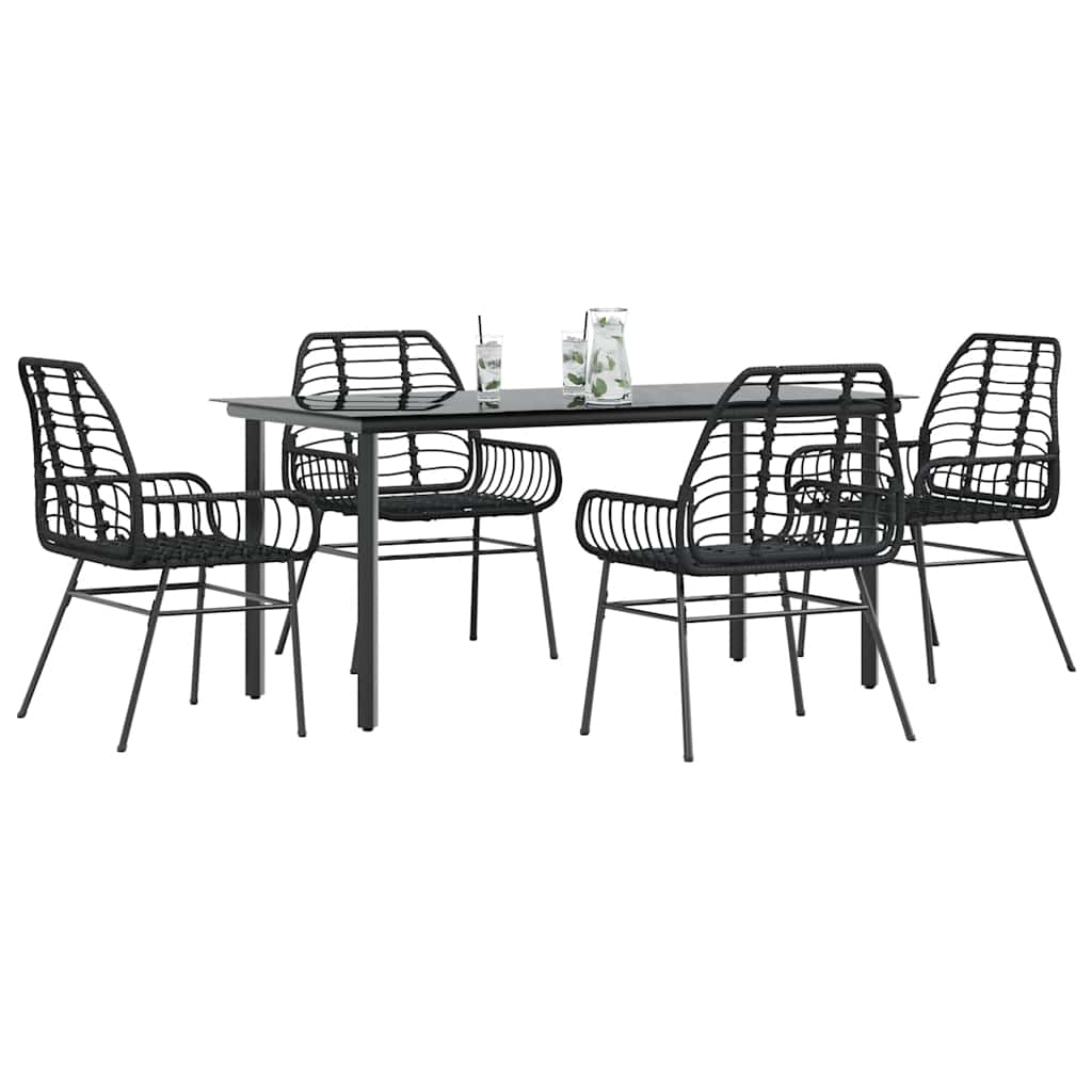 5 dele spisebordssæt til haven polyrattan glas sort