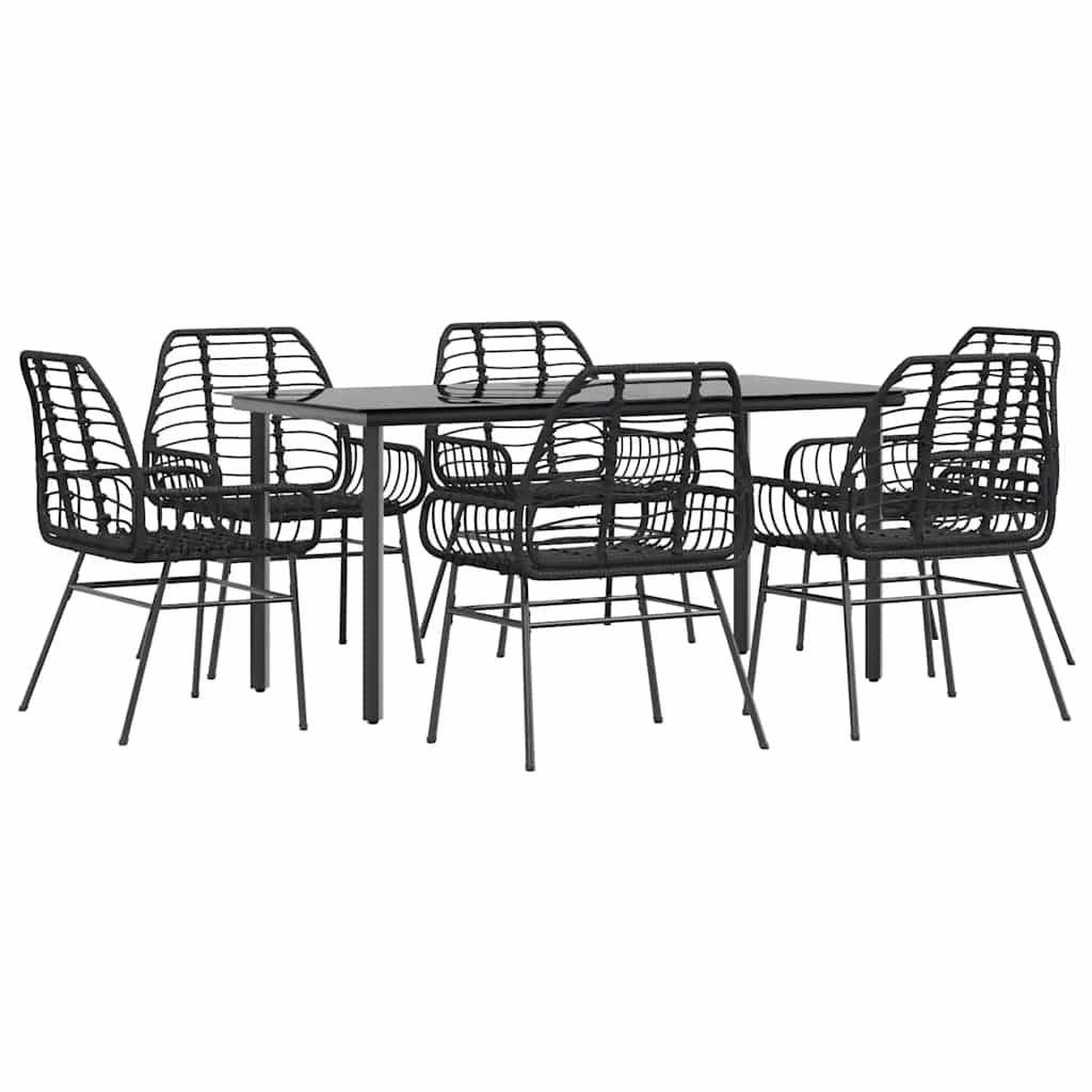 7 dele spisebordssæt til haven polyrattan glas sort