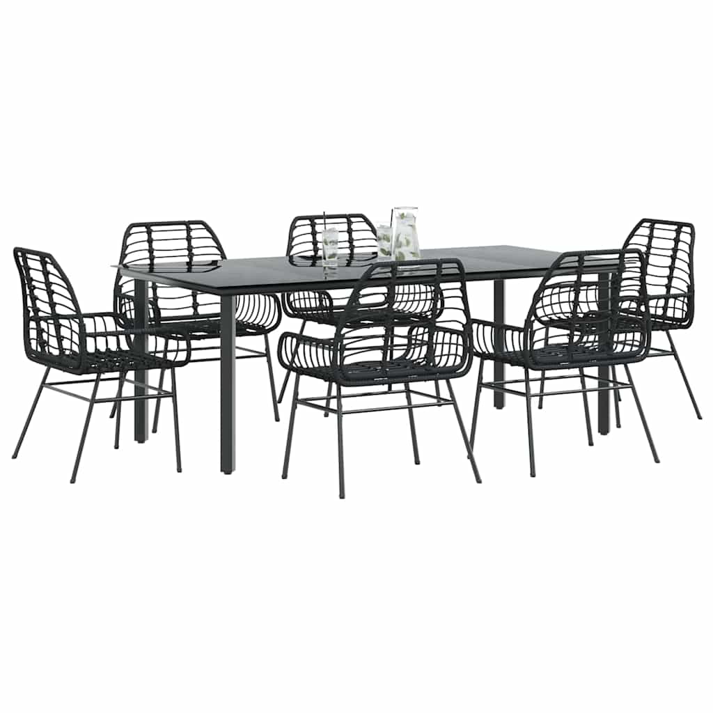 7 dele spisebordssæt til haven polyrattan glas sort