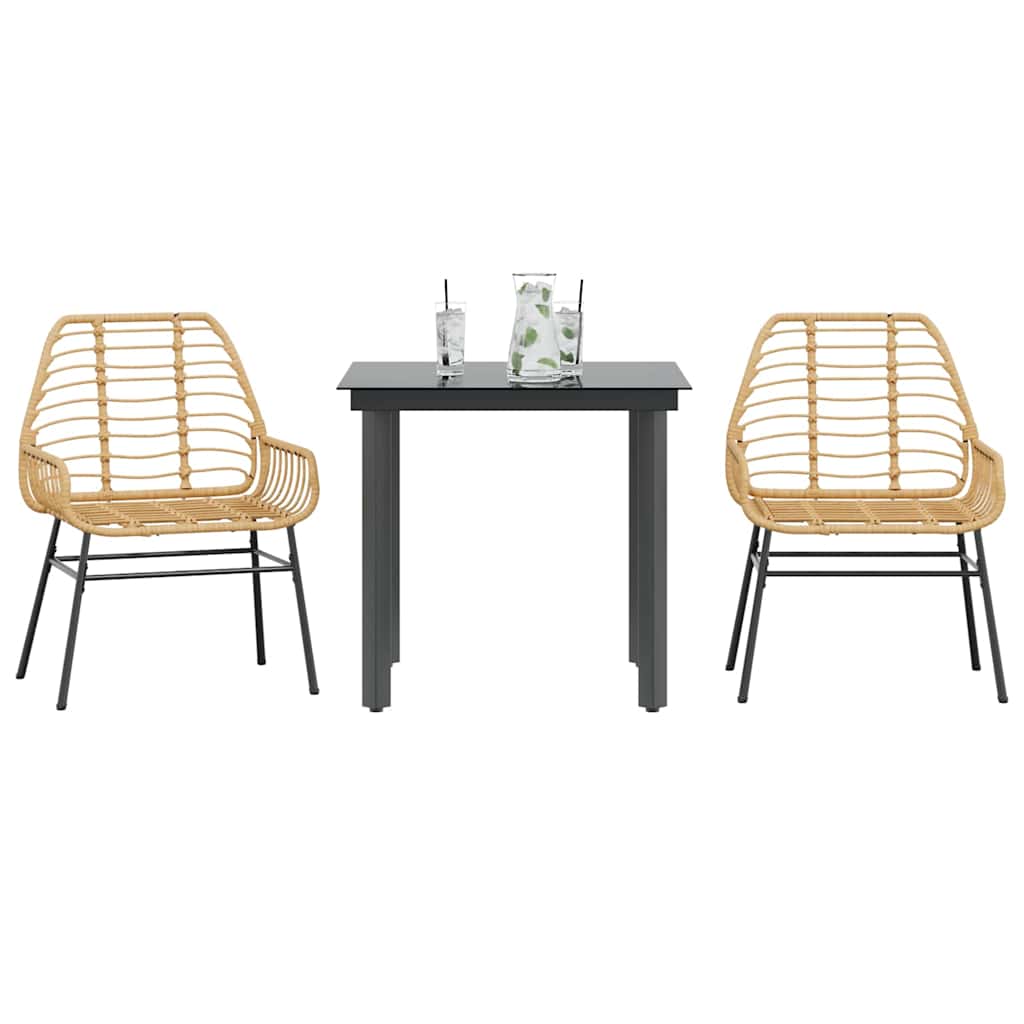 3 dele spisebordssæt til haven polyrattan glas brun