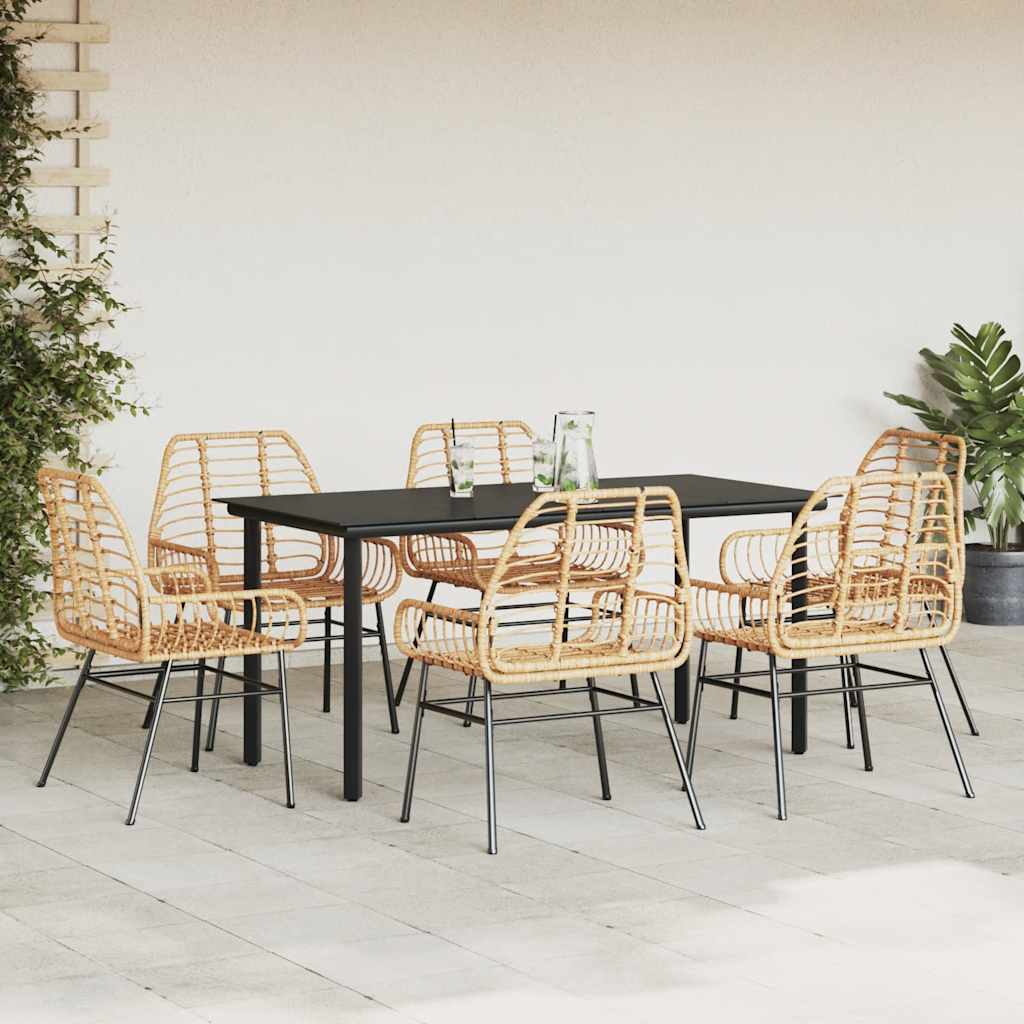 7 dele spisebordssæt til haven polyrattan glas brun
