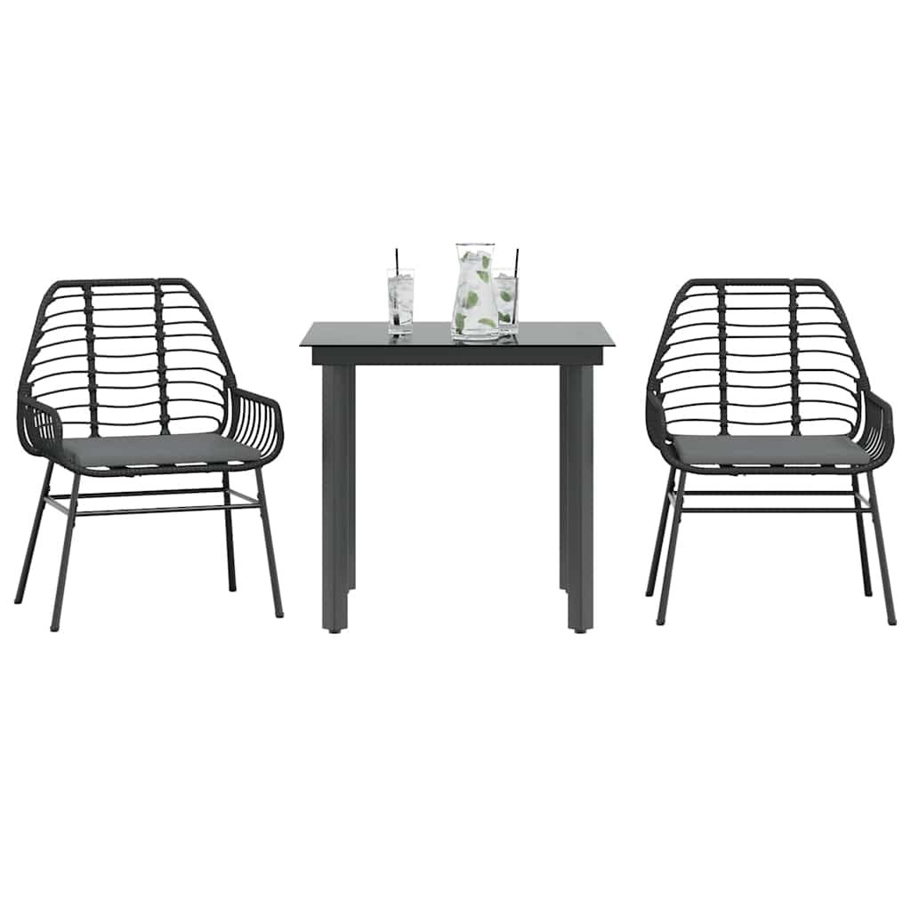 3 Dele Spisebordssæt Til Haven Polyrattan Glas - Sort og mørkegrå / 80 x 80 x 74 cm / 2