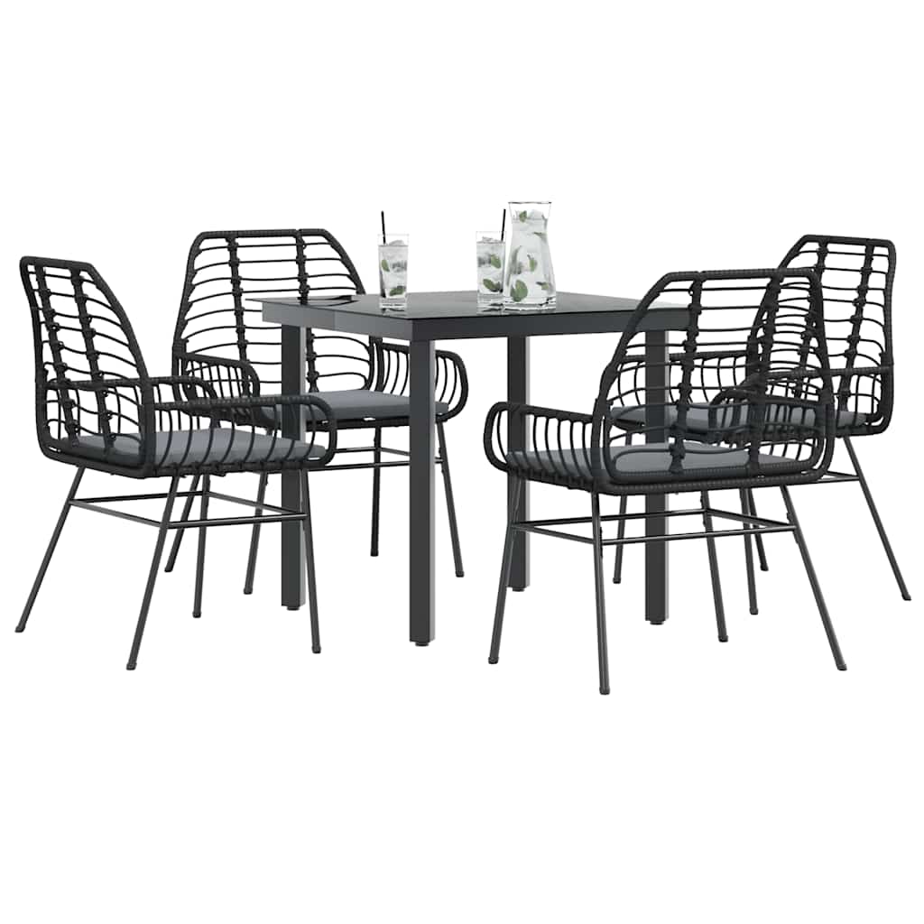 5 dele spisebordssæt til haven m. hynder polyrattan glas sort