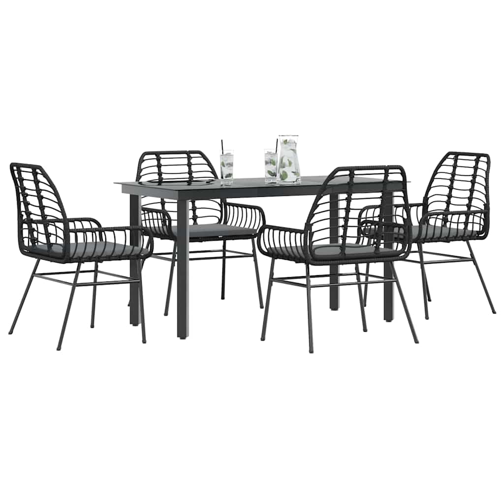 5 dele spisebordssæt til haven m. hynder polyrattan glas sort