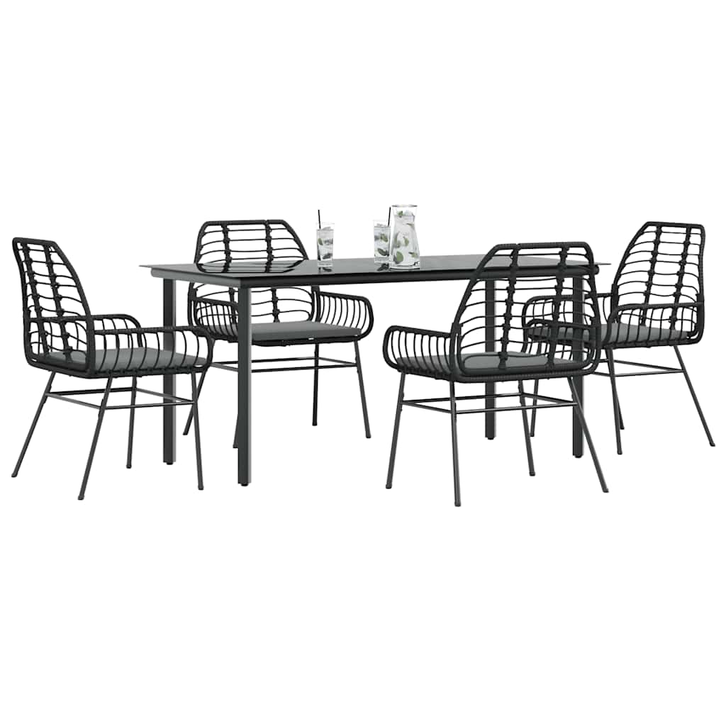 5 dele spisebordssæt til haven m. hynder polyrattan glas sort