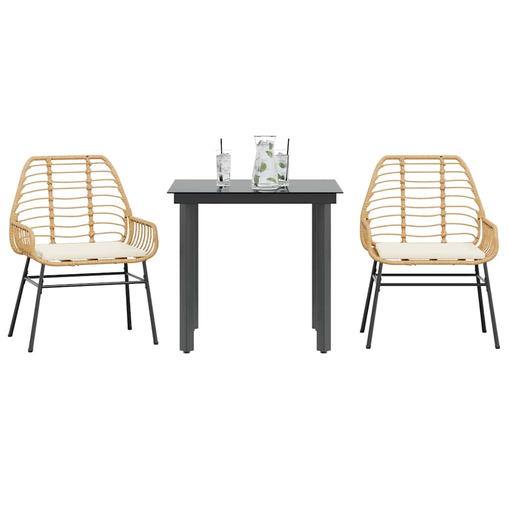 3 Dele Spisebordssæt Til Haven Polyrattan Glas - Brun og cremehvid / 80 x 80 x 74 cm / 2