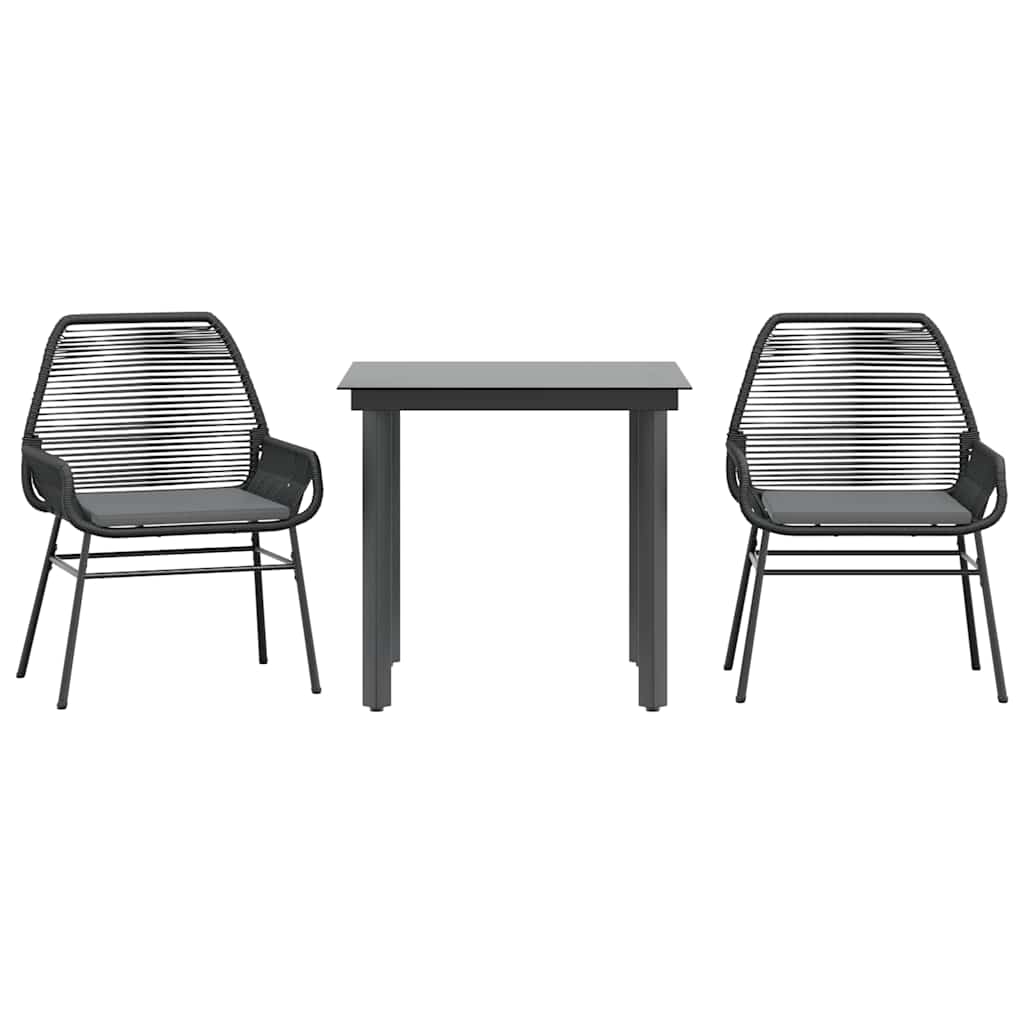 3 dele spisebordssæt til haven m. hynder polyrattan glas sort