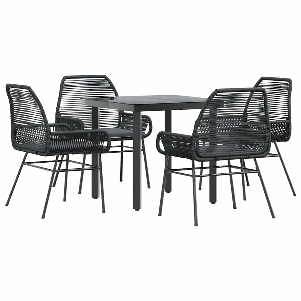 5 dele spisebordssæt til haven m. hynder polyrattan glas sort
