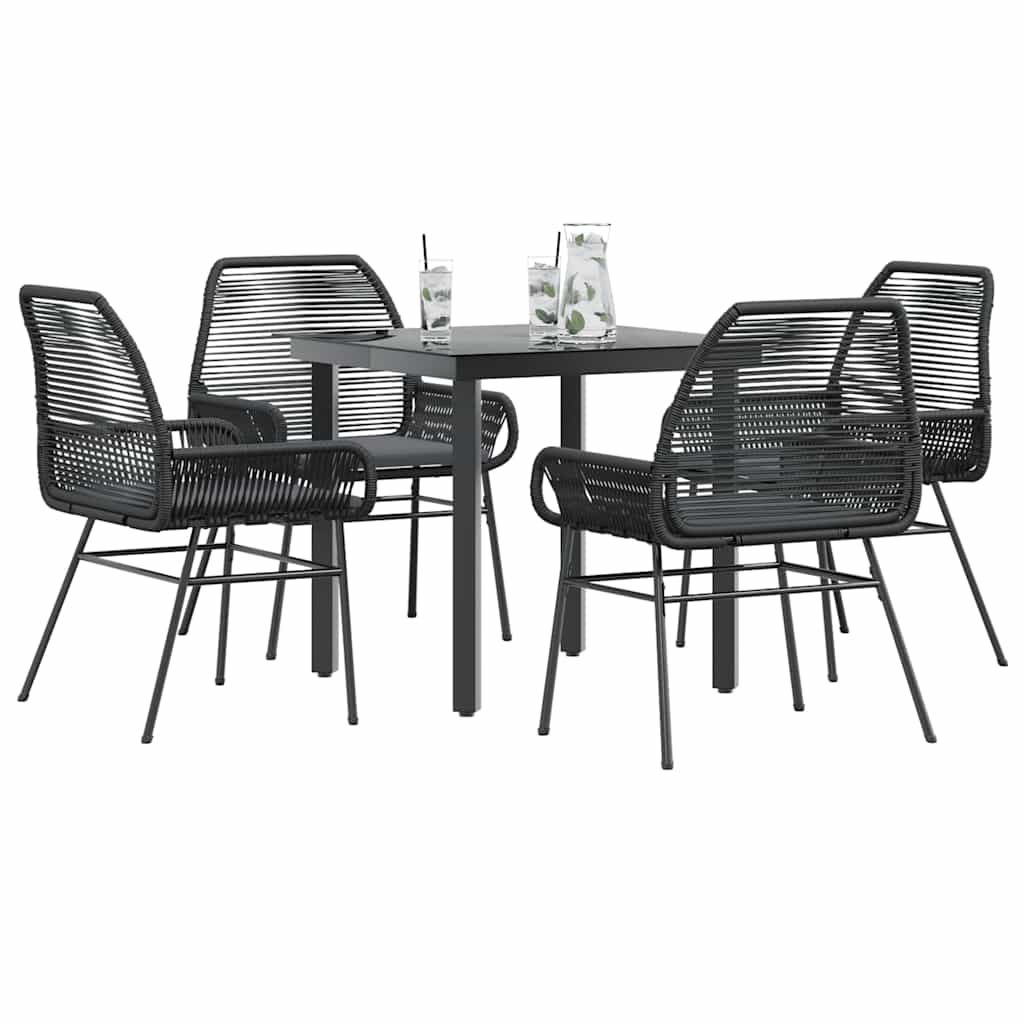 5 dele spisebordssæt til haven m. hynder polyrattan glas sort