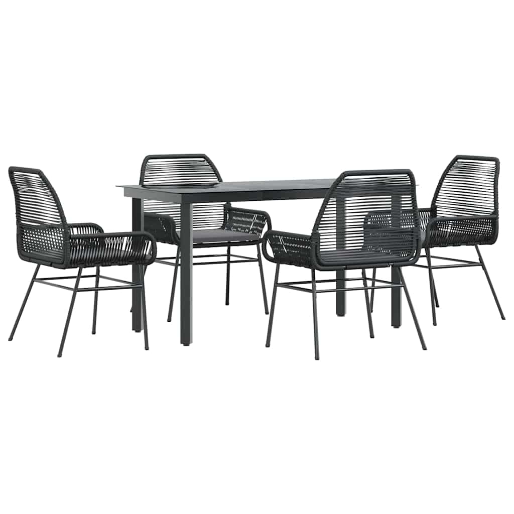 5 dele spisebordssæt til haven m. hynder polyrattan glas sort