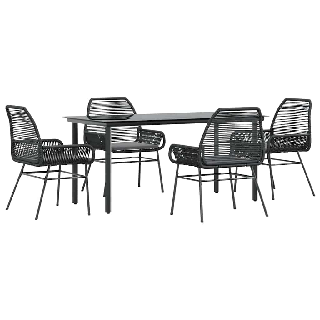 5 dele spisebordssæt til haven m. hynder polyrattan glas sort