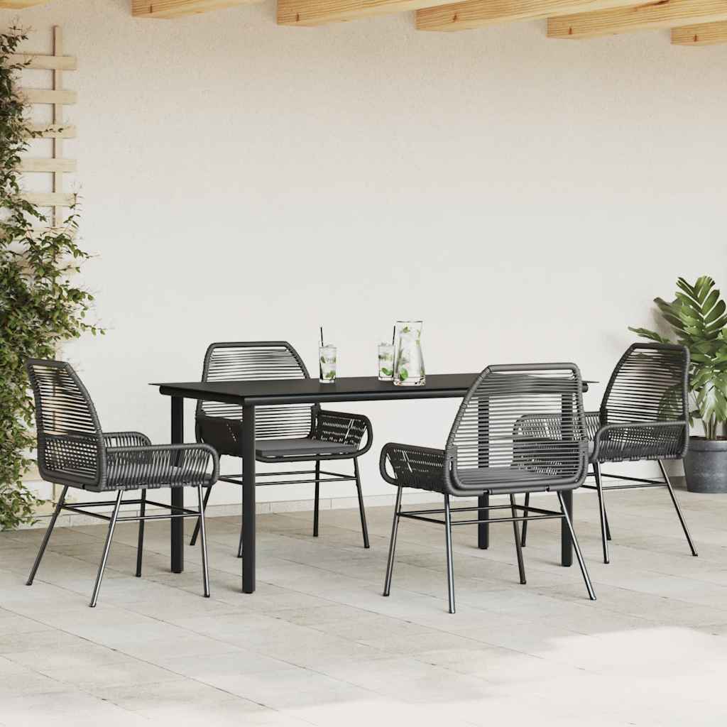5 dele spisebordssæt til haven m. hynder polyrattan glas sort