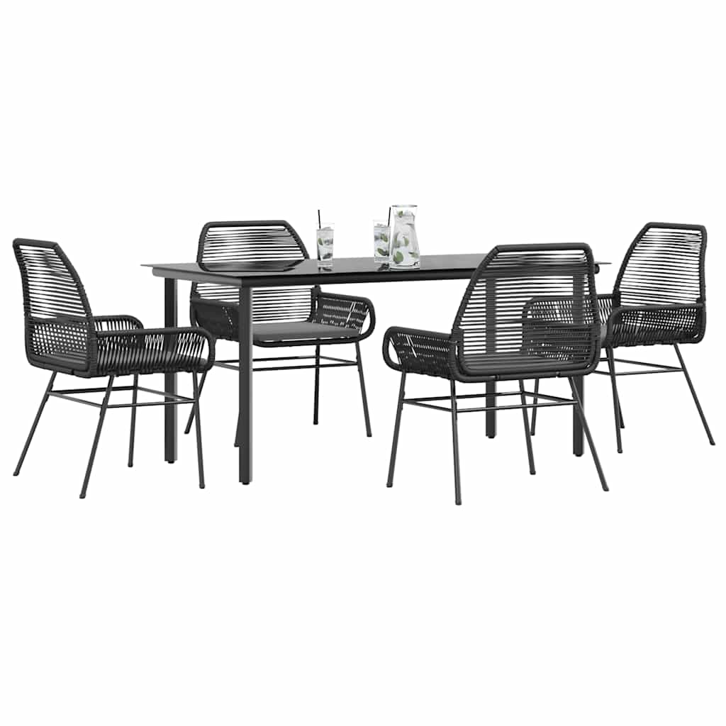 5 dele spisebordssæt til haven m. hynder polyrattan glas sort