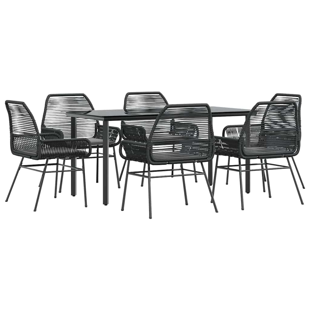 7 dele spisebordssæt til haven m. hynder polyrattan glas sort
